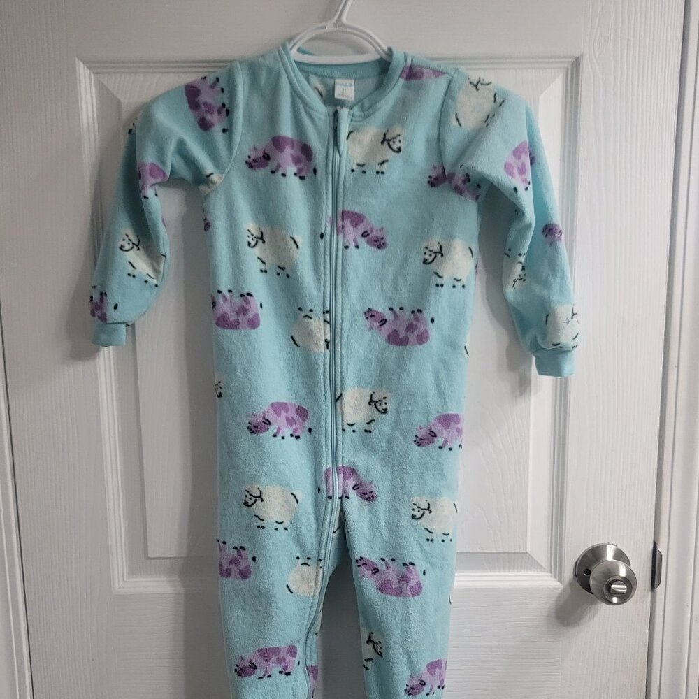 #264 Peekle 4T Cow Blue Footed Onesie Sleeper Pajamas Pjs